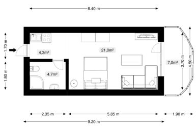 Apartmánový byt 1+kk + lodžie, Bavorská Ruda, Německo